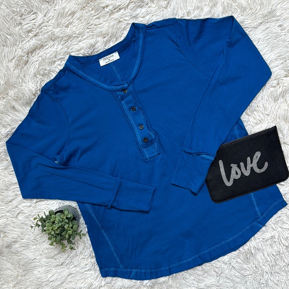 Zenana Henley Raw Seam Top 💗 Blue